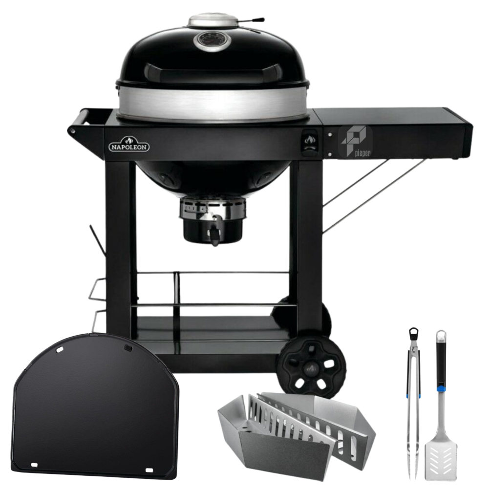 Napoleon PRO Holzkohle Kugelgrill Ø 57 SET mit Rollwagen, Plancha, Holzkohlekörbe & Grillbesteck PRO22K-CART-3