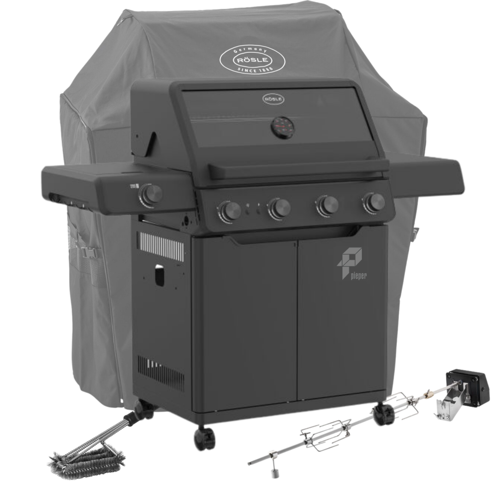 Rösle Smart Gasgrill Epicflame Pro 4 Mod.2026 inkl. Abdeckhaube, Drehspieß & Bürste 251165 Set
