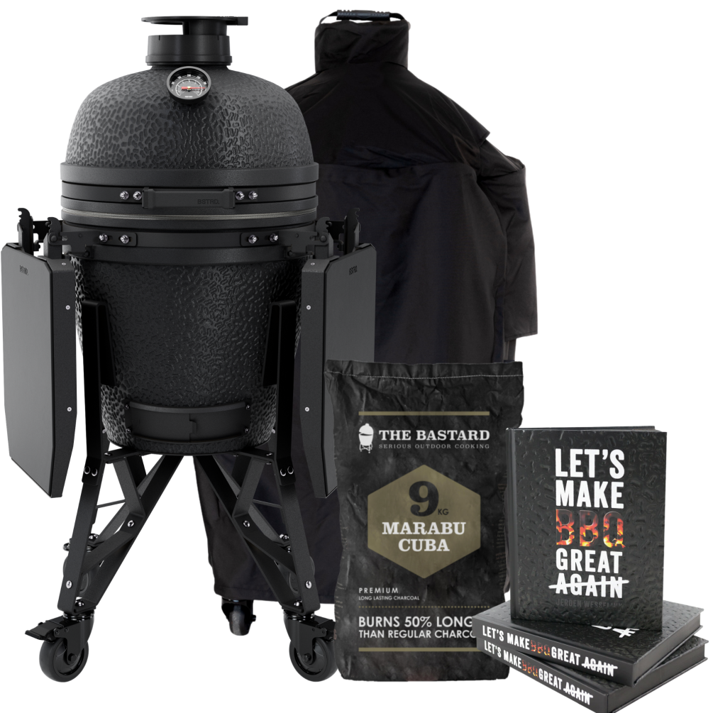 BSTRD. Medium Complete Keramikgrill | Graphite inkl. Abdeckhaube, BBQ Buch & Holzkohle B303G Set