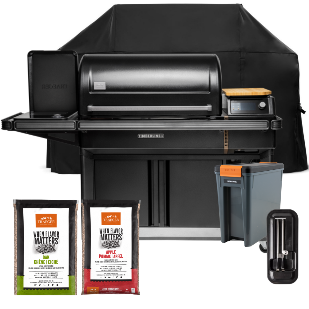 Traeger Pelletgrill Timberline XL Smoke Master Bundle inkl. Abdeckhaube, Pelletbehälter, 2x 9kg Pellets & Traeger X Thermometer  TBB01RLGI