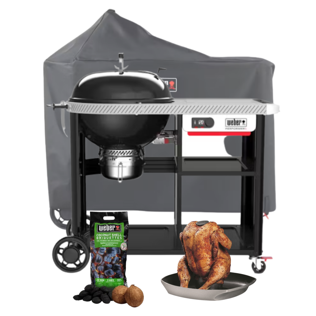 Weber Holzkohlegrill SET Performer Premium Ø 57cm smart inkl. Abdeckhaube, Kohle, Buch & Geflügelhalter 1501631 SET