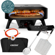 COZZE Gas Pizzaofen Starter Set 17 CLASSIC Black Edition (Abdeckhaube, Hitzeschild, Heber, Wender)