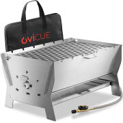OVICUE Starter-Set Edelstahl Gas- & Holzkohle Steckgrill L inkl. Tasche & Gaskartusche 500gr
