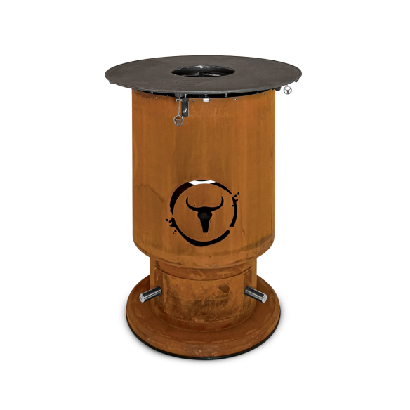 Moesta Feuerplattengrill  Bandit 2.0 FirePlace inkl. 2 x Ablagebretter grau/-oben + Sizzle Rost & Burgerpresse