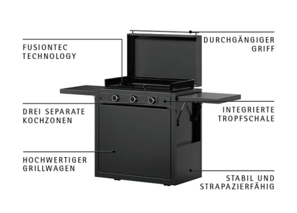 WMF Edition One Plancha-Set mit Wagen, 75 cm, Gas inkl. Abdeckhaube